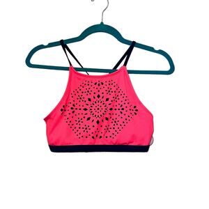 NWT Justice Neon Pink Laser Cut‎ High Neck Bikini Top Girls Size 18